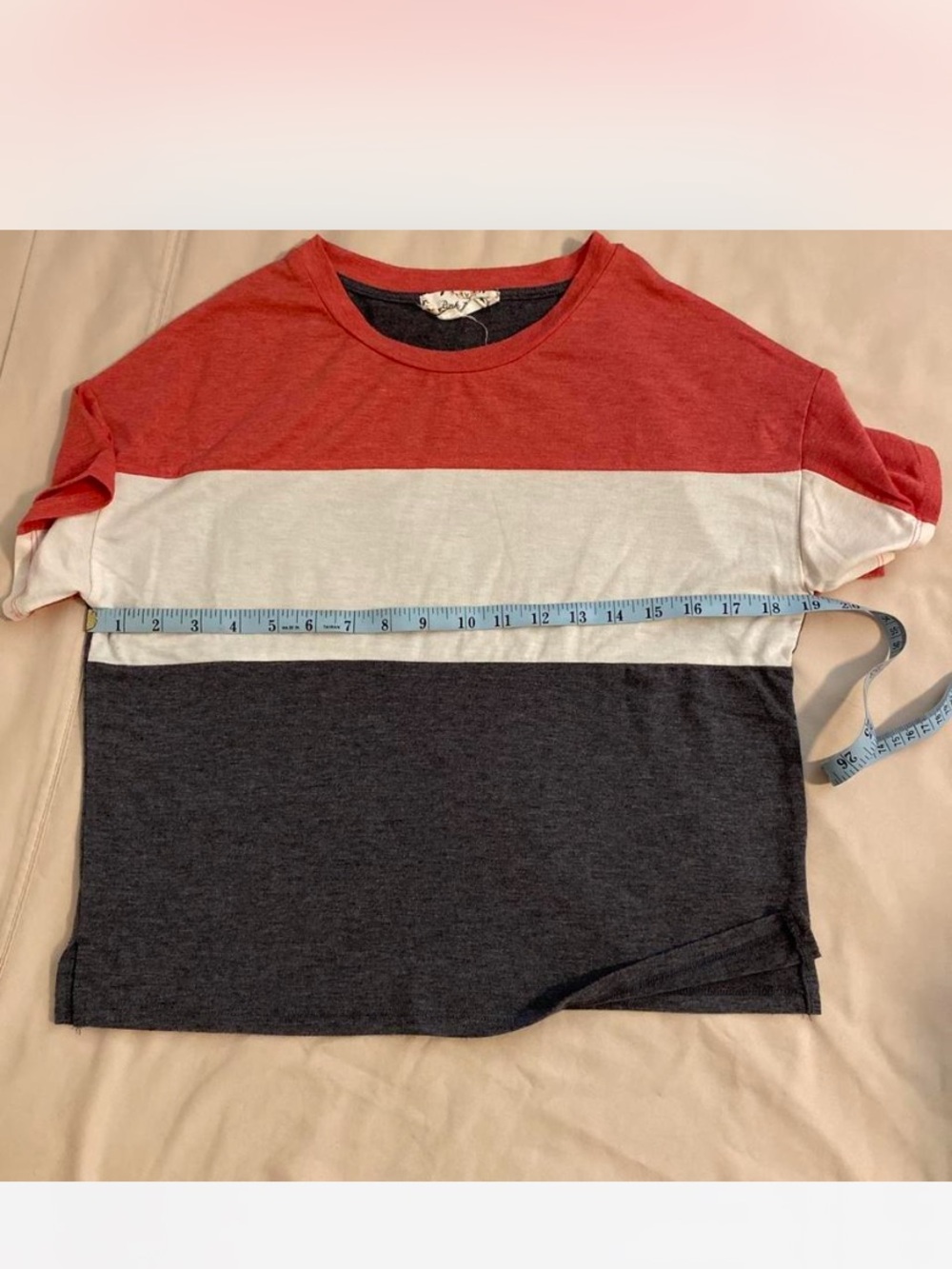 Pink Rose Colorblock Short Sleeve Tee - Red, White & Dark Gray Sz S